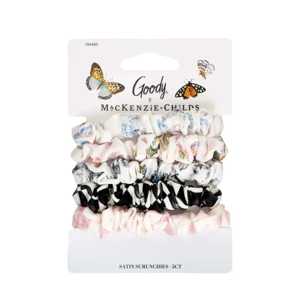 Goody x MacKenzie-Childs Satin Scrunchies 5Ct Courtly Check Floral Hair Ties